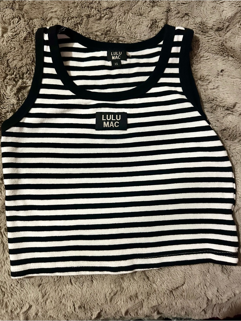 lululemon athletica Black and White Striped Cropped Tank